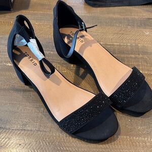 Torrid Black Heeled Sandals with Rhinestone Detail